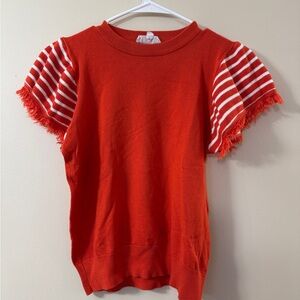 THML Bright Orange Sweater with Striped Sleeves